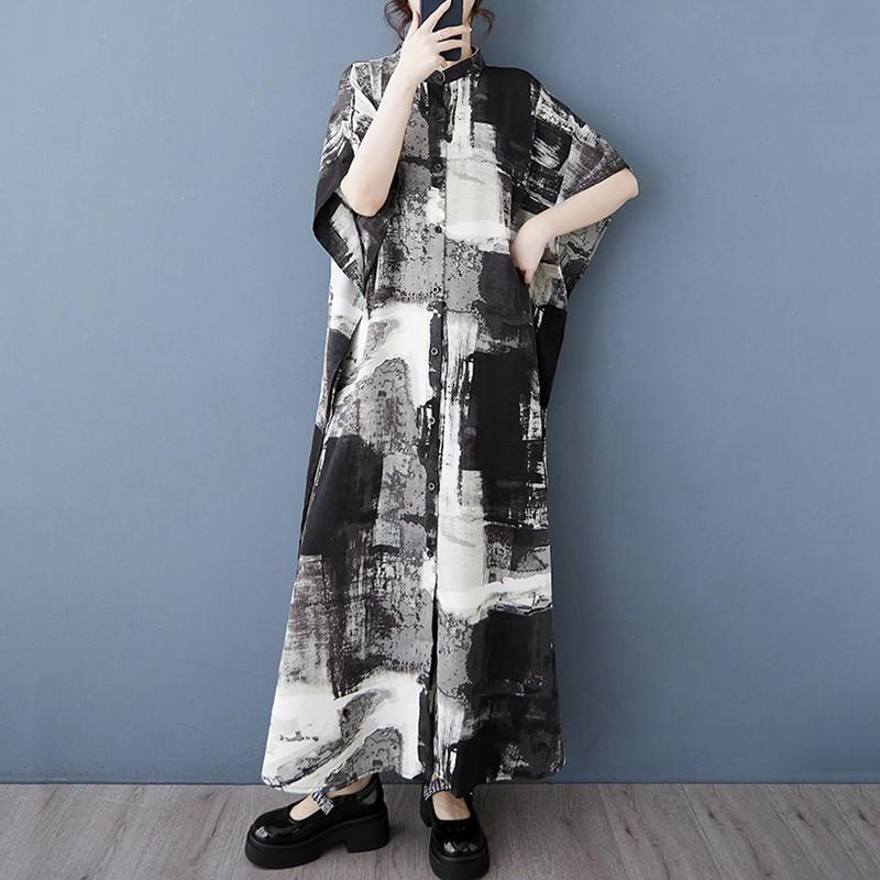 Short Sleeve Plus Size Vintage New In Dresses for Women Casual Loose Long Summer Shirt Dress