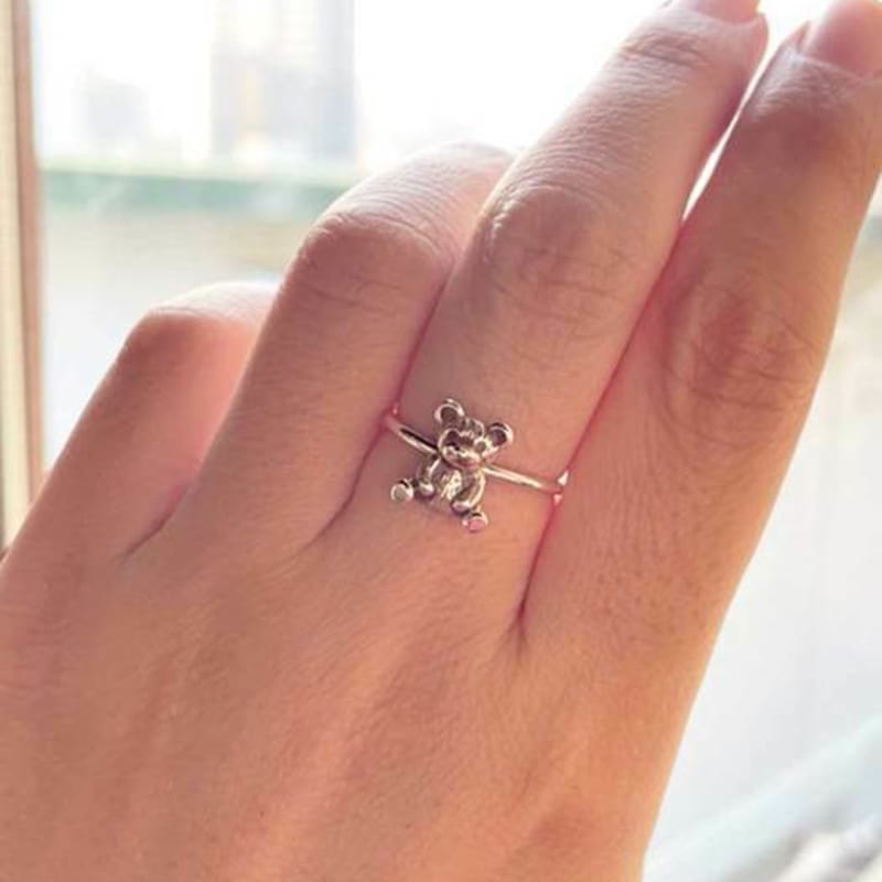 Ollia Teddy Bear Layered Solid 925 Silver Ring