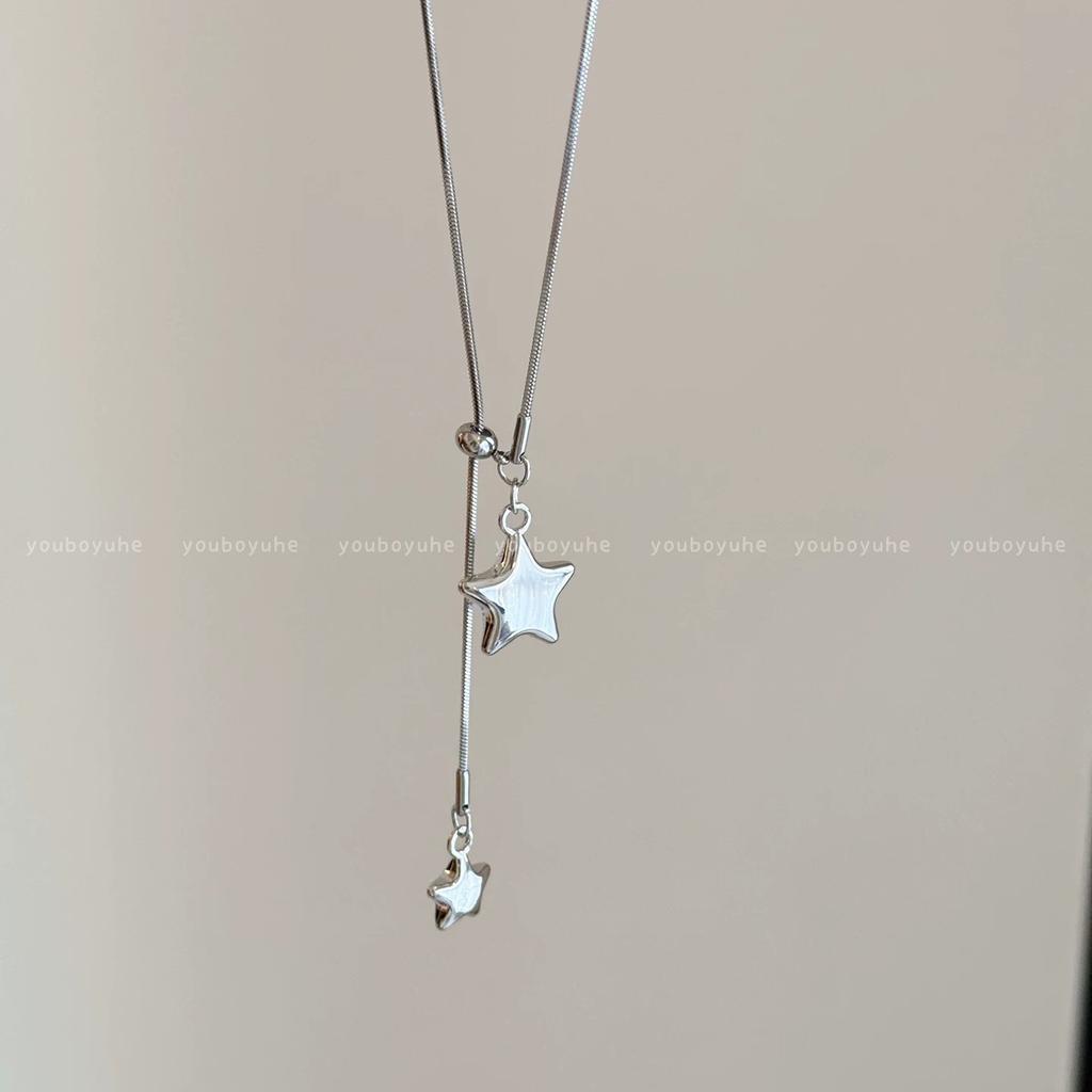Galaxy To the Appointment Korean Silver Star Pull Necklace Women's Niche Long Sweater Chain High-end Autumn and Winter Accessories