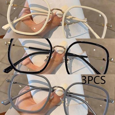 3PCS Unisex Square Metal Frame Glasses Gentle Black Anti Blue Light Plain Eyewear for Men Women