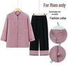 Mother's Summer Tang-Style Two-Piece Set: Seven-Sleeve Shirt & Top for Middle-Aged & Elderly Ladies
