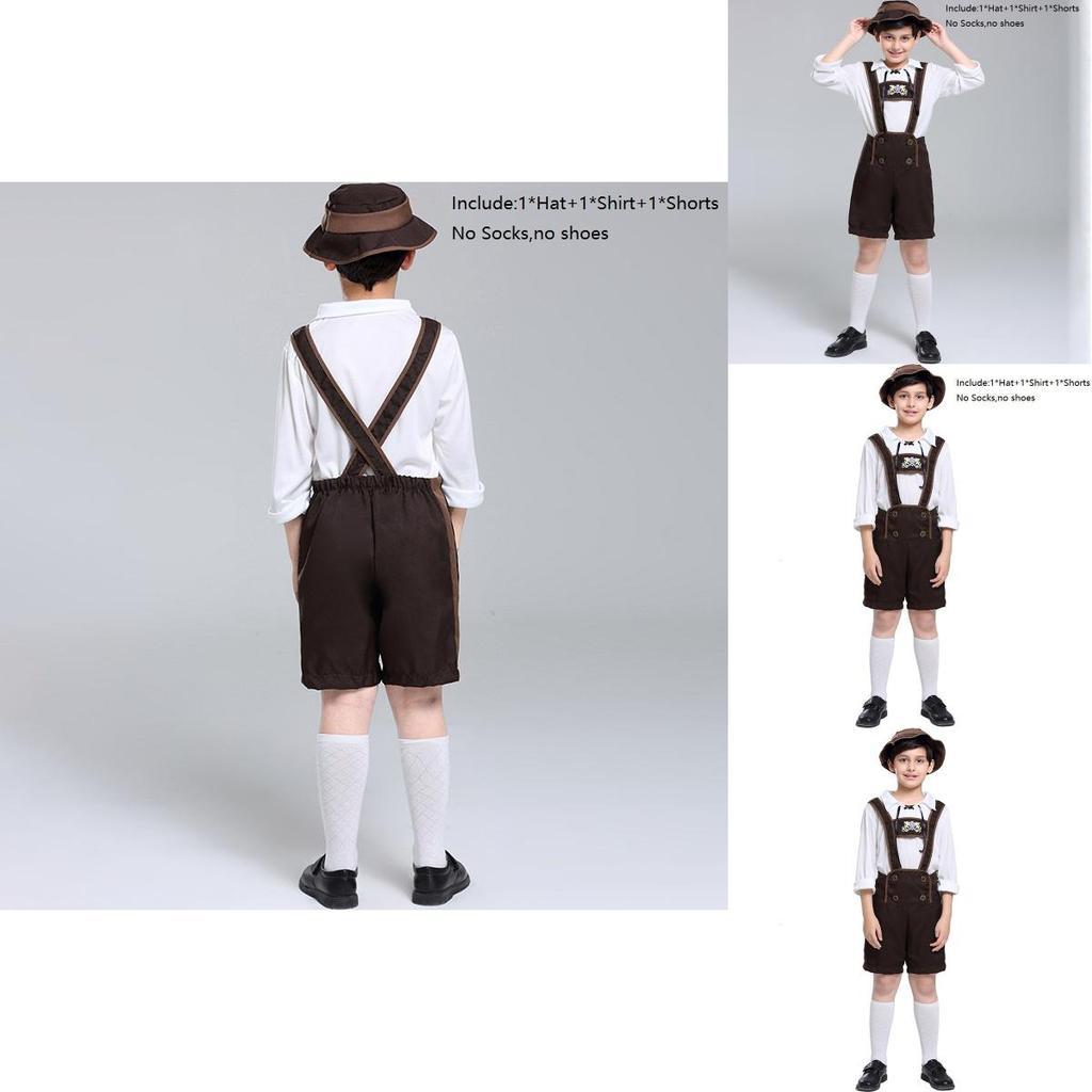 Elegant Children's German Oktoberfest Stage Costume With Hat For Halloween Cosplay