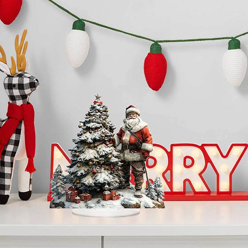1pcs Christmas Reindeer Sleigh Santa Figurine 2D Acrylic Christmas Santa Claus On Sleigh Decoration Holiday Party Supplies