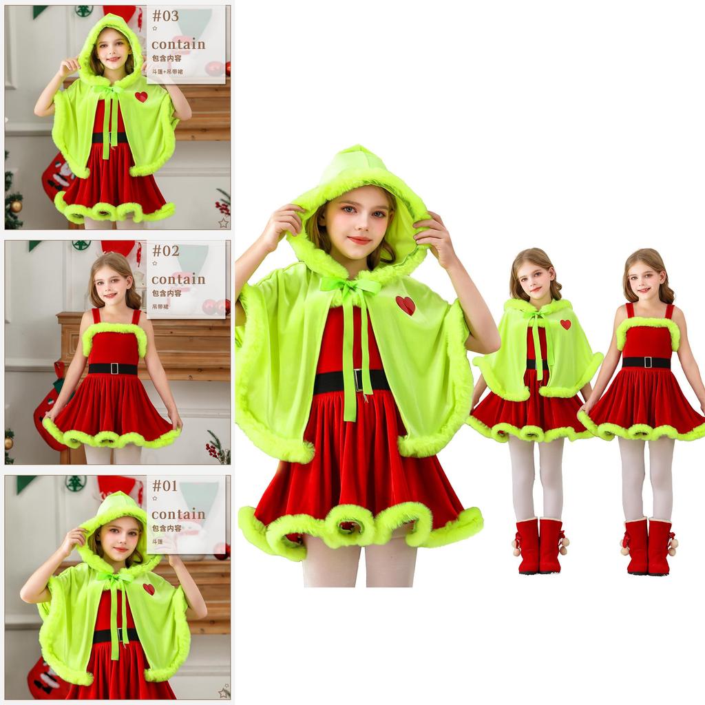 Grinch Kinderkostüm Mit Umhang Und Kleid Für Weihnachtsfeier Kostüm