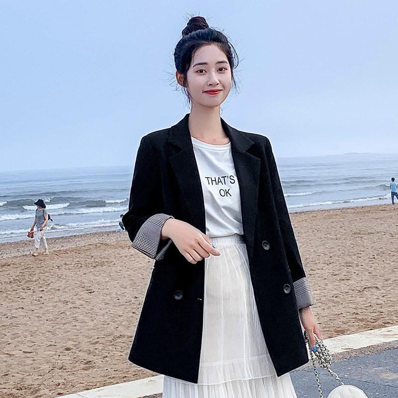 

Маленький блейзер женский осенний новый свободный повседневный костюм с длинными рукавами для маленьких персон свободный маленький блейзер в гонконгском стиле 2XL чёрный