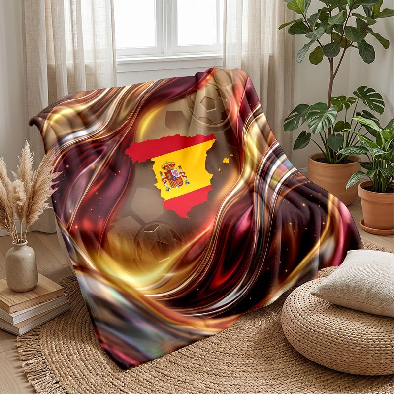 Spain Football Printed Flannel Blanket Skin Friendly Warm Decorative Throw for Indoor Couch Bed Daily Use