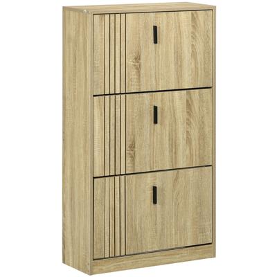 Shoe Cabinet with 3 Flip-down Doors 18 Pairs Large Capacity for Entrance Hallway Living Room 63 X 24 X 117 Cm Oak