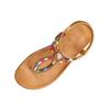 Bohemian Style Roman Toe Ring Beaded Flat Sandals for Women Casual Slip On Elastic Strap Beach Holiday Shoes