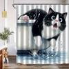 Cute Black And White Cat Shower Curtain Cat Falling Into Water Splash Humor Art Pet Lover Decor Waterproof Fabric Bath Curtain