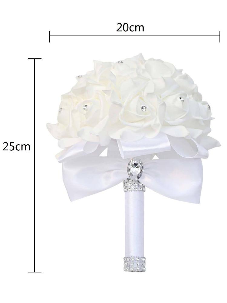Artificiale rosa nuziale fiori di contenimento bouquet da sposa bouquet bianco per la sposa bouquet da sposa per damigelle d'onore con nastri morbidi diamantati