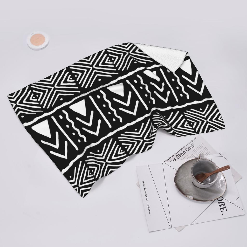 Black and White African Bogolan Tribal Pattern Soft Face Towel Quick Dry Pool Bath Cotton Towels Absorbent Quick
