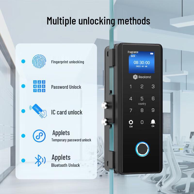 Realand ZD208 Smart Glass Door Fingerprint Lock CN Plug (adapter Included)