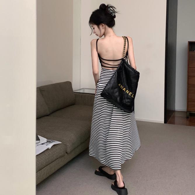 Trendy 2025 Summer Striped Backless Camisole Dress for Women