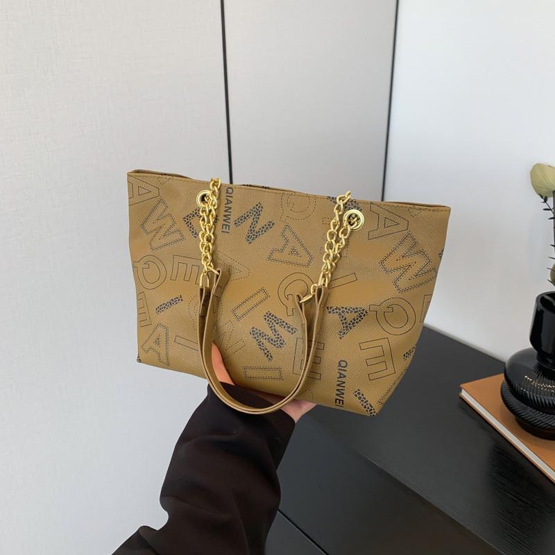 Stylish Pu Tote Bag With Letter Print Trendy Street Fashion Large Capacity For Women