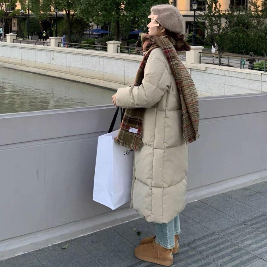 2025 Women's Korean Style Mid-Length Down Jacket - Thickened Stand-Up Collar White Duck Down Winter Coat