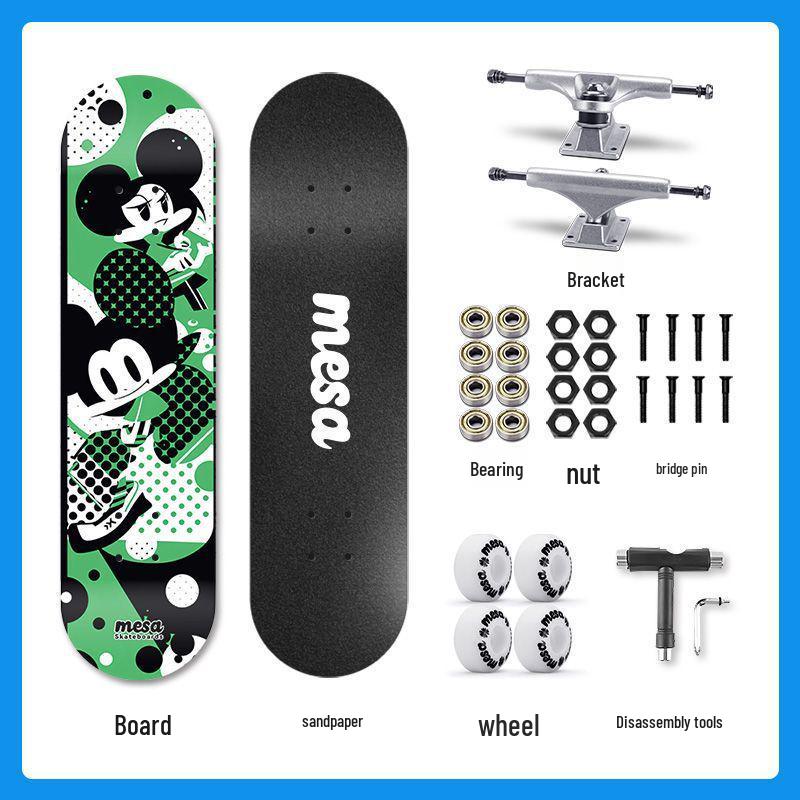 Mesa Professional Double Kicktail Skateboard: Adult & Children Four-Wheel Cruiser for Men & Women Beginners