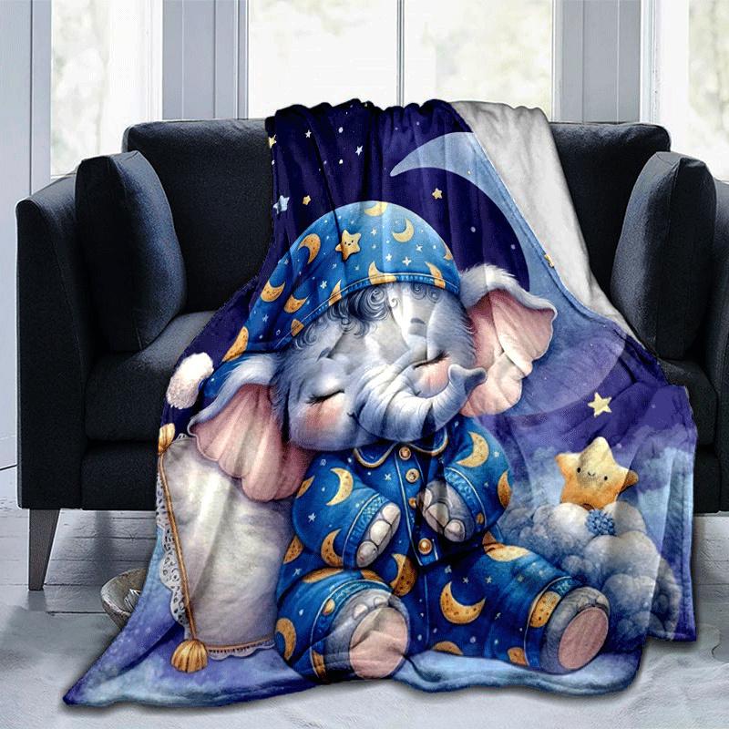 

1pc Elephant Printing Lightweight Flannel Blanket, Comfortable and Warm Blanket, for Camping Sofa Bed and Couch Office, Gift 100x150cm