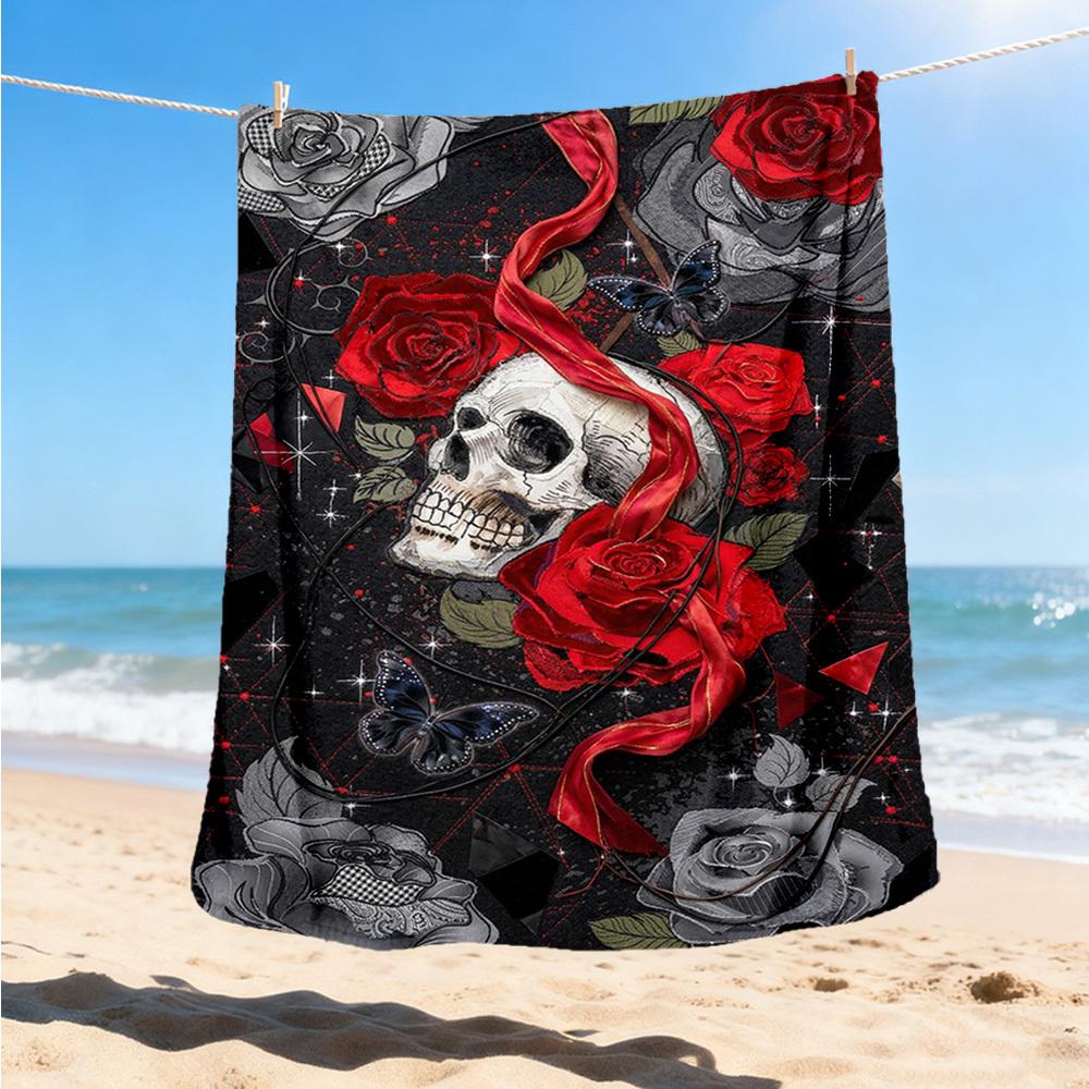 1pc Skull RosesOutdoor Blanket, Soft And Comfortable Blanket, Casual Warm Outdoor Blanket, Good Birthday Gift yy260328096