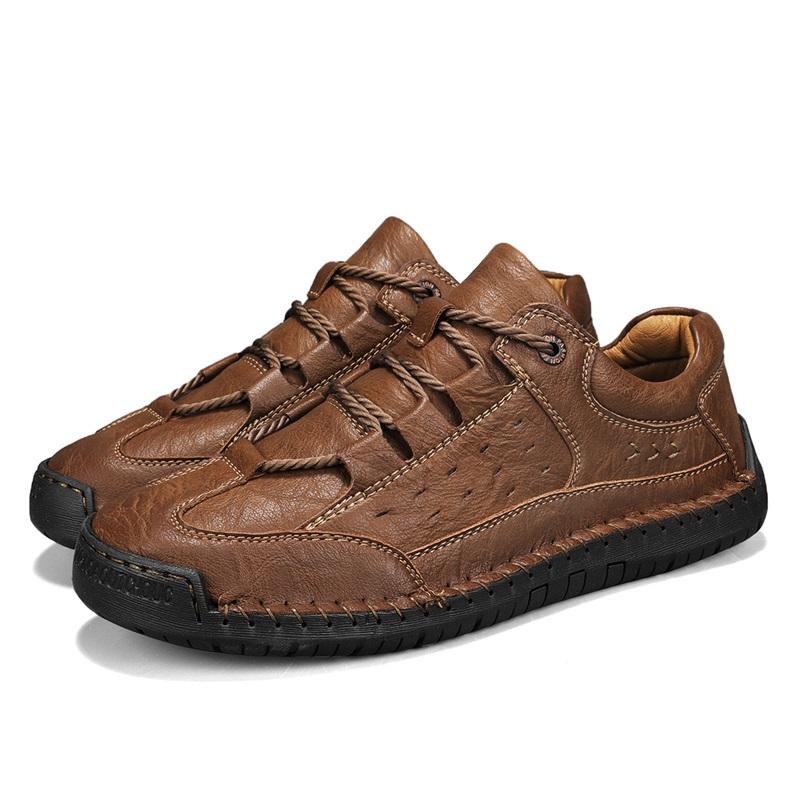 Fashion Brown Size 48 Handmade Leather Men Shoes Casual Comfortable Slip On Hiking Leather Shoe Flats Moccasins Walking Shoes
