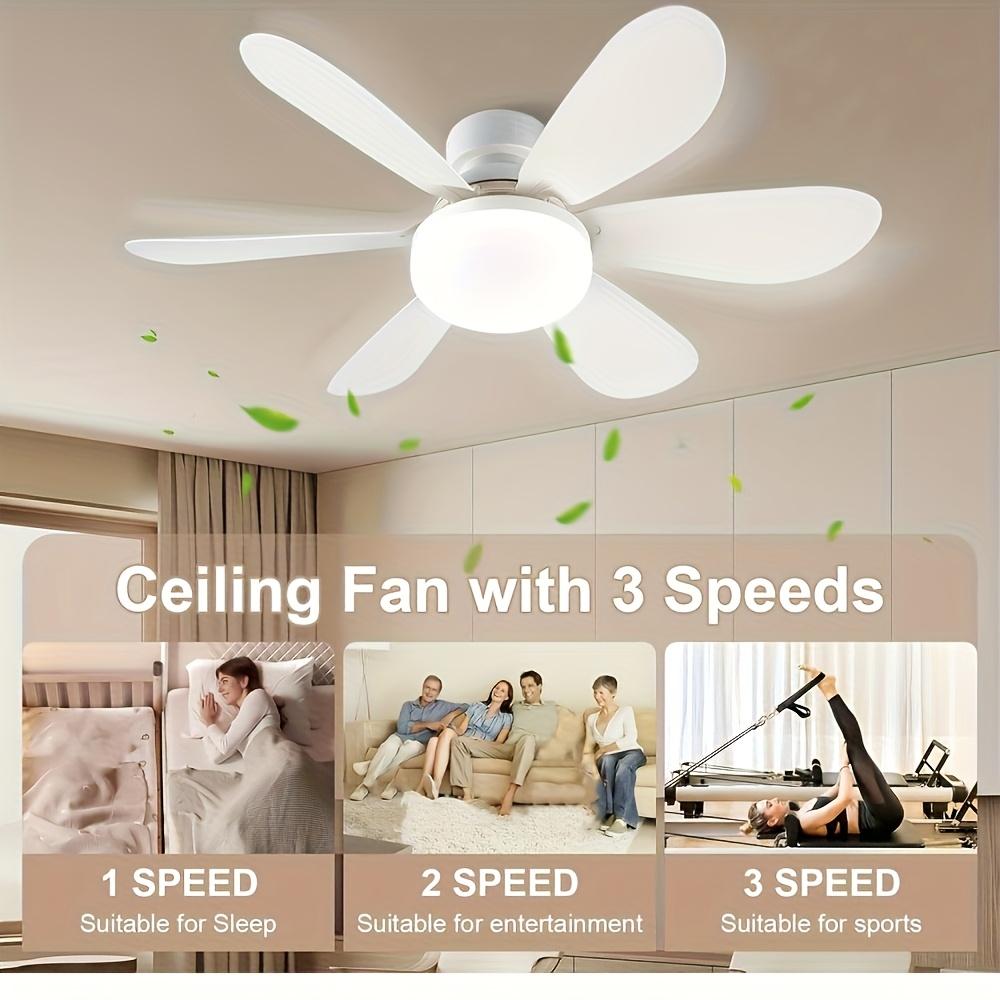 LED Ceiling Fan Light, E26/E27 Base with Remote Control, Timer, 6 Blades, 3 Speeds, Adjustable Brightness and Color Temperature