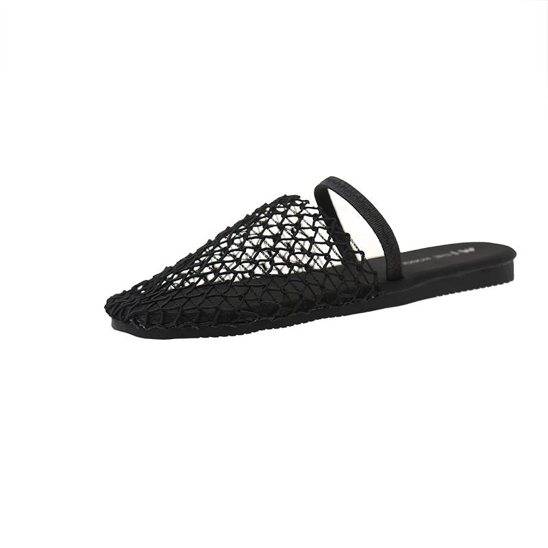 Fashion 2025 Summer New Women's Slippers Sandals Party Shoes for Women Fashion Strange Style Square Toe Shallow Band Weaving Slip-On