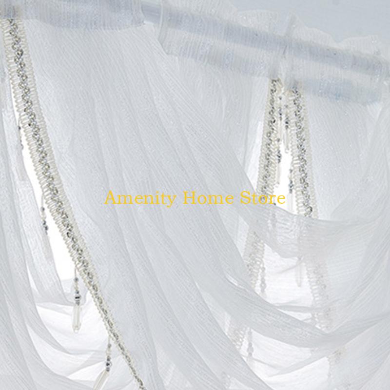 

F26C Polyester Laces Window Valance with Elegant Beads and Florals Embroidery for Bedrooms and Living Area China Mainland