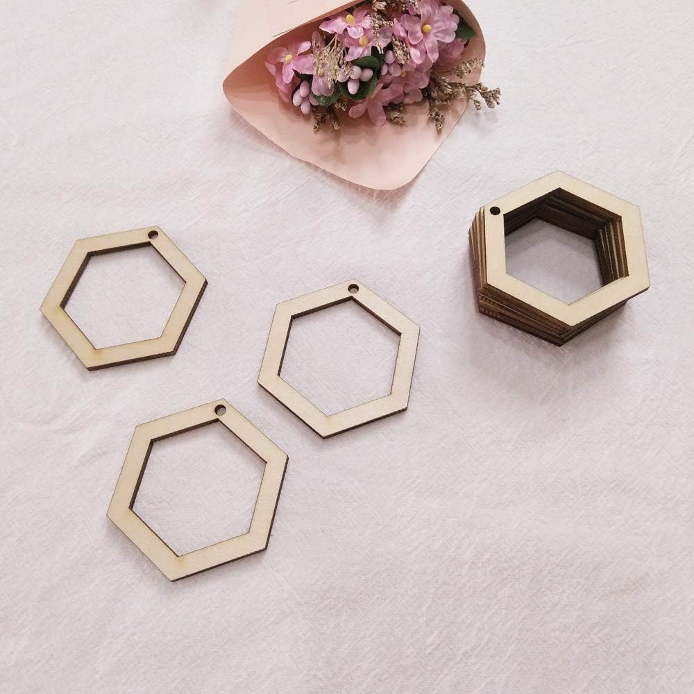 30PCS DIY Unfinished Hexagon Wood Earring Findings,Laser Cut Natural Wood Earrings Blanks (2")