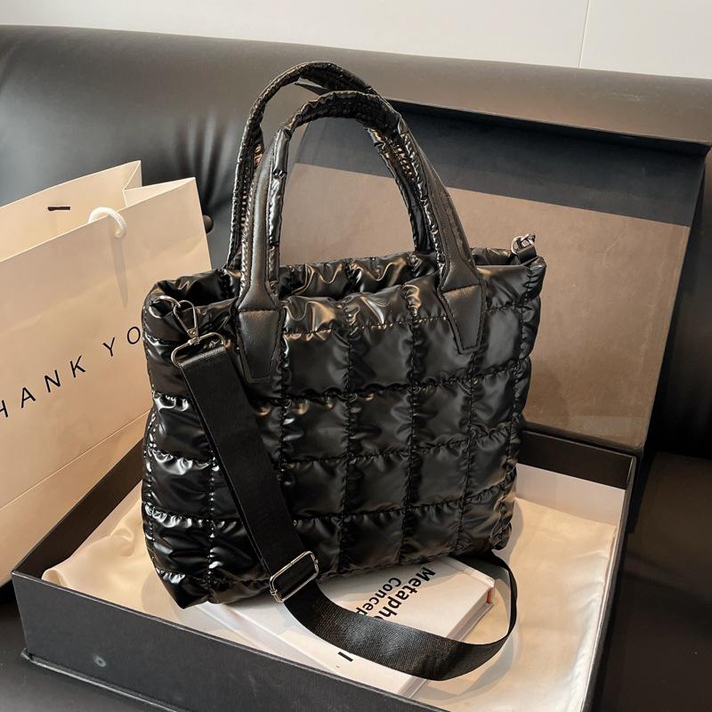 Internet Celebrity Cotton Quilted Padded Women's Handbags Nylon Solid Color Grid Female Shoulder Crossbody Bags Large Capacity Ladies Tote Bag Satchel