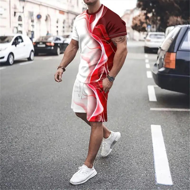 Nueva Camiseta con Textura Degradada para Hombre Traje de Verano de Dos Piezas Nuevos Pantalones Cortos Moda Impresión 3D Streetwear Casual Ropa Deportiva Modelos para Hombre