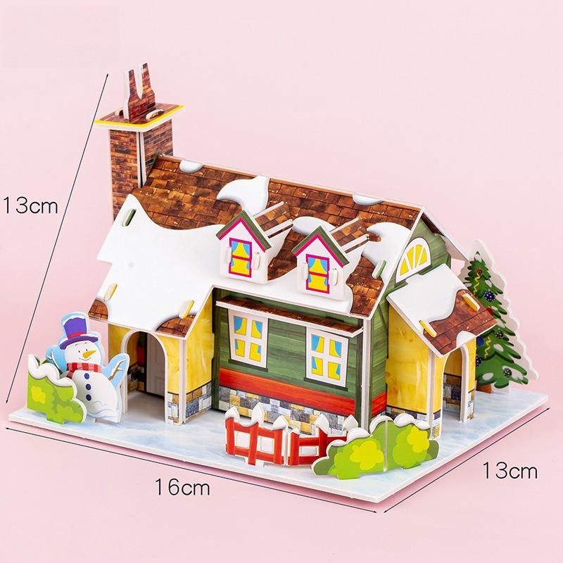 Paper 3d Three-dimensional Puzzle Cartoon Mini Building Cabin Model Children Handmade DIY Children's Assembly Card Toy Gift