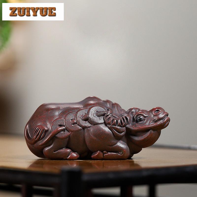 Zisha Zodiac Wealth Cattle Tea Pet Retro Exquisite Miniatures Tea Figurine Play Toys Tea Statue Ornaments Tea Items Accessories