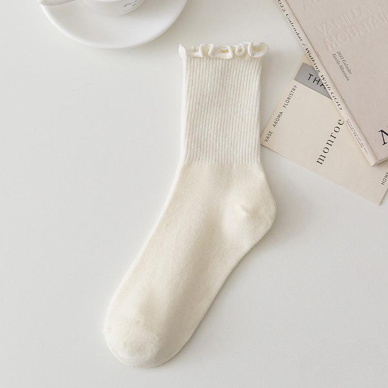 

White Wooden Ear Cuff Pile-up Stockings, Spring and Autumn Style, Children s Lolita Mary Jane Shoes, Lace Mid-calf Stockings 1 pair молоко, білий колір