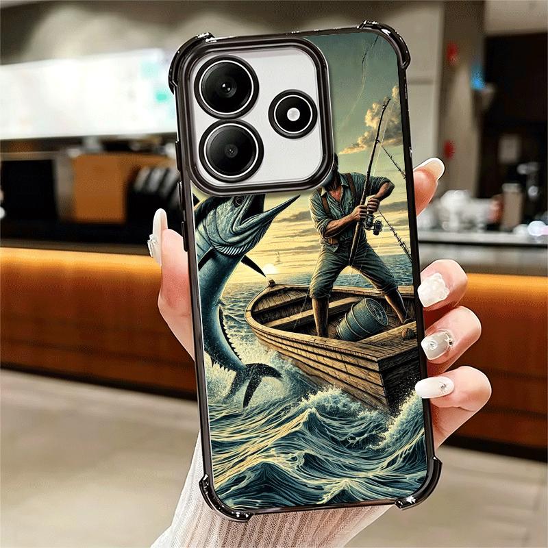 Hunting Fishing Man Plating Phone Case For Xiaomi Redmi Note 14 15 Pro Plus 13 12 11 11S 11T 10 9S 9 5G Anti-Fall Airabag Cover