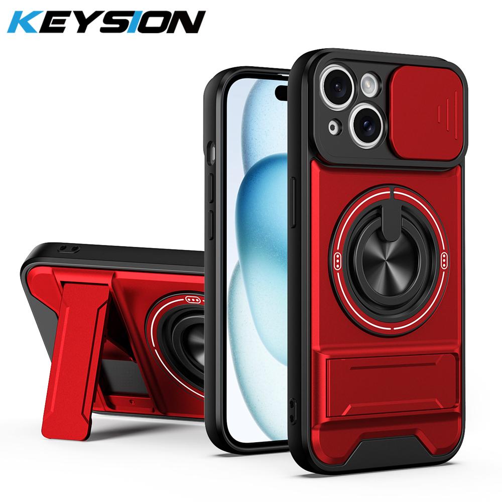 KEYSION Magnetic Phone Case for iPhone 13 14 15 Pro Max 15 Plus Slide Camera Protection Upright Kickstand Shockproof Back Cover