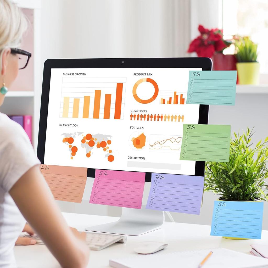 Pajean 9 Pcs/450 Sheet to Do List Sticky Note 3x4 Inch Self Stick Pads with Line Colored Planner Sticky Note Adhesive Memo for Office, Meeting,