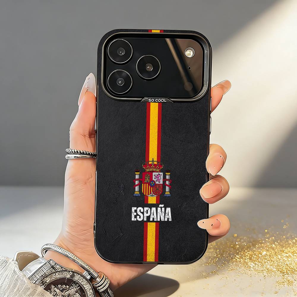 

Spanish Flag Phone Case For iPhone17,16,15,14,13,12,11,Pro,MAX Gray Matte Silicone Black Cover iPhone17PRO