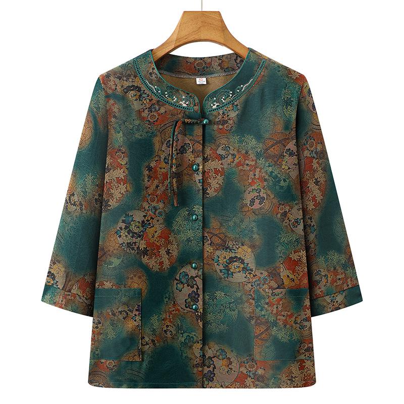 Stylish Summer Round Neck Shirt & Outfit Set for Middle-aged and Elderly Women