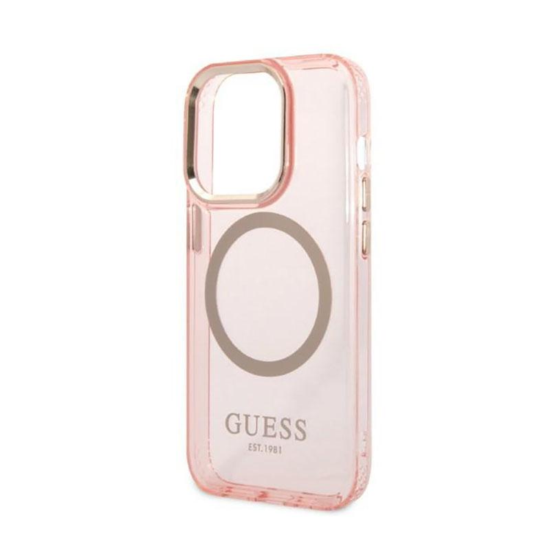 Guess Gold Outline Translucent Magsafe - Etui Iphone 14 Pro (Różowy)