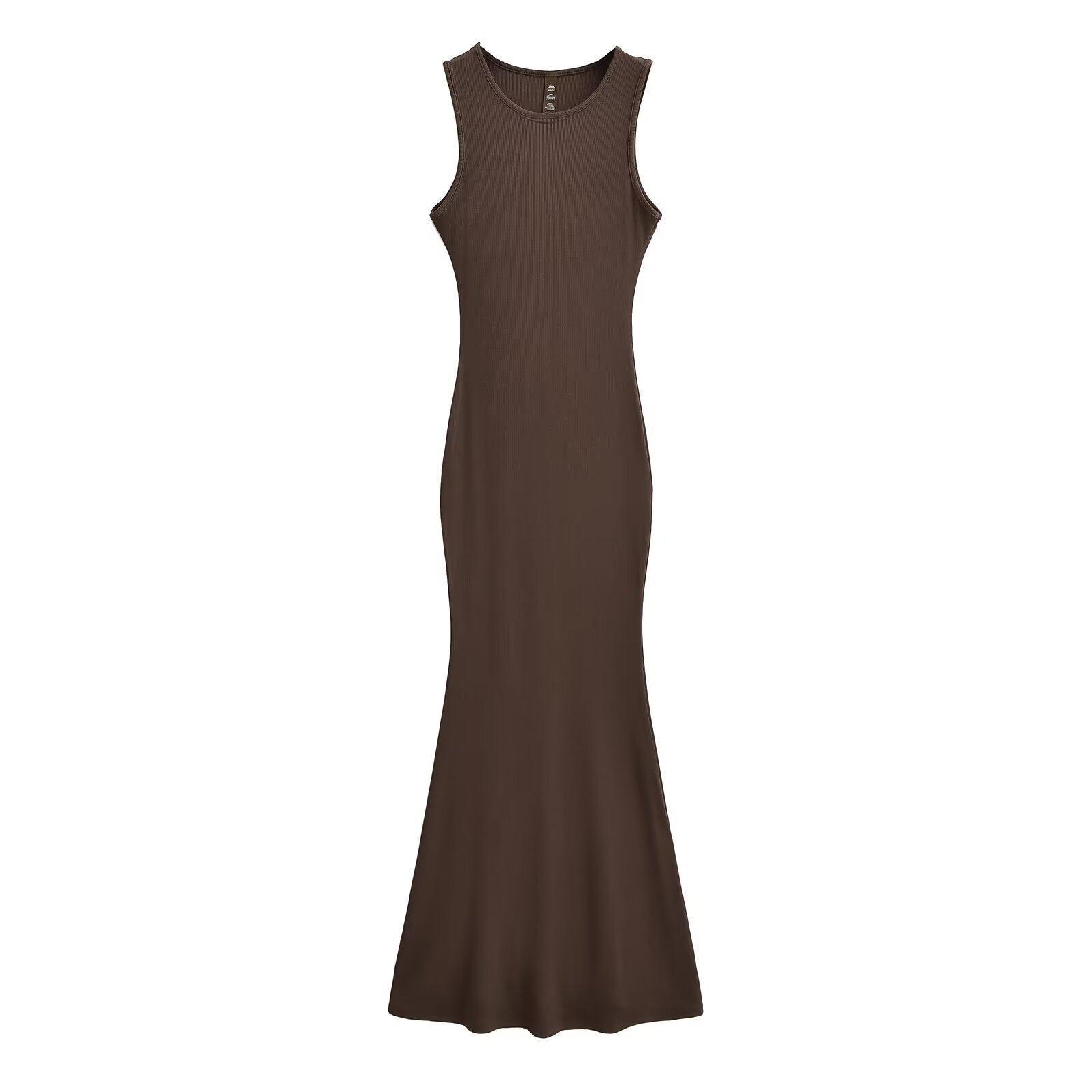 2025 European Sleeveless Slim-Fit Waist-Cinching Mermaid Skirt Large кофейный