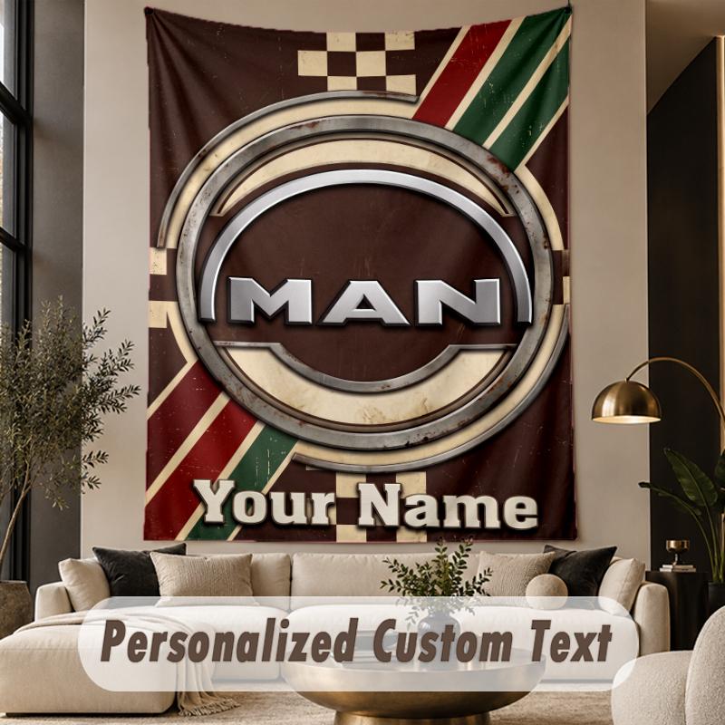 Custom Text Tapestry MAN Truck Print Wall Tapestry Indoor Living Room Wall Decor
