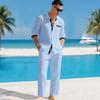 Men's Linen Two Piece Set Long Sleeve Shirt and Relaxed Pants Minimal Holiday Casual Outfit