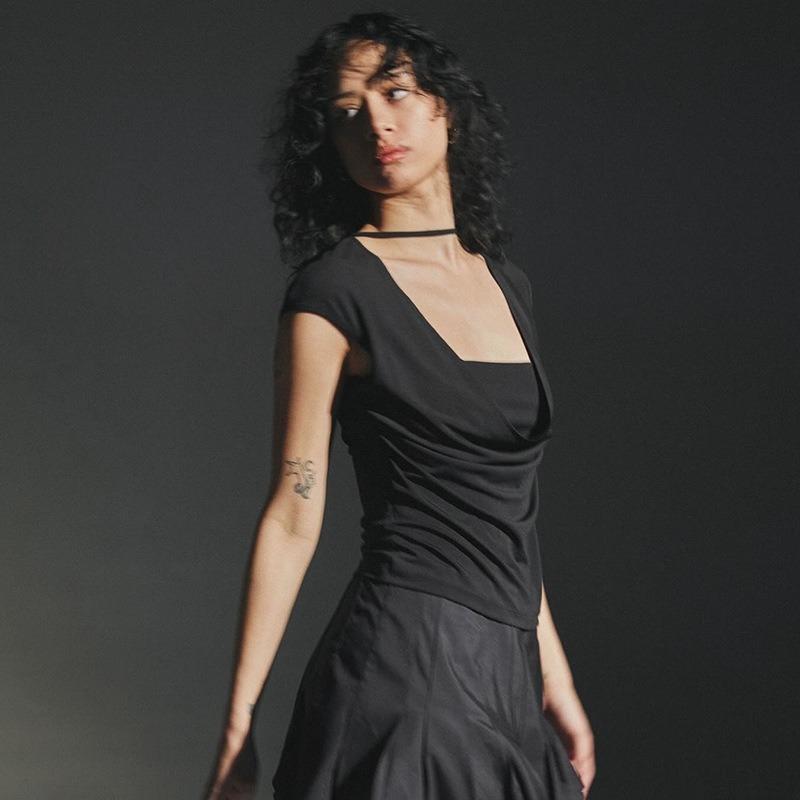 YYFS Dámská móda Ležérní Léto Jaro Jednobarevný potisk Halenky a košile se čtvercovým límcem s krátkým rukávem