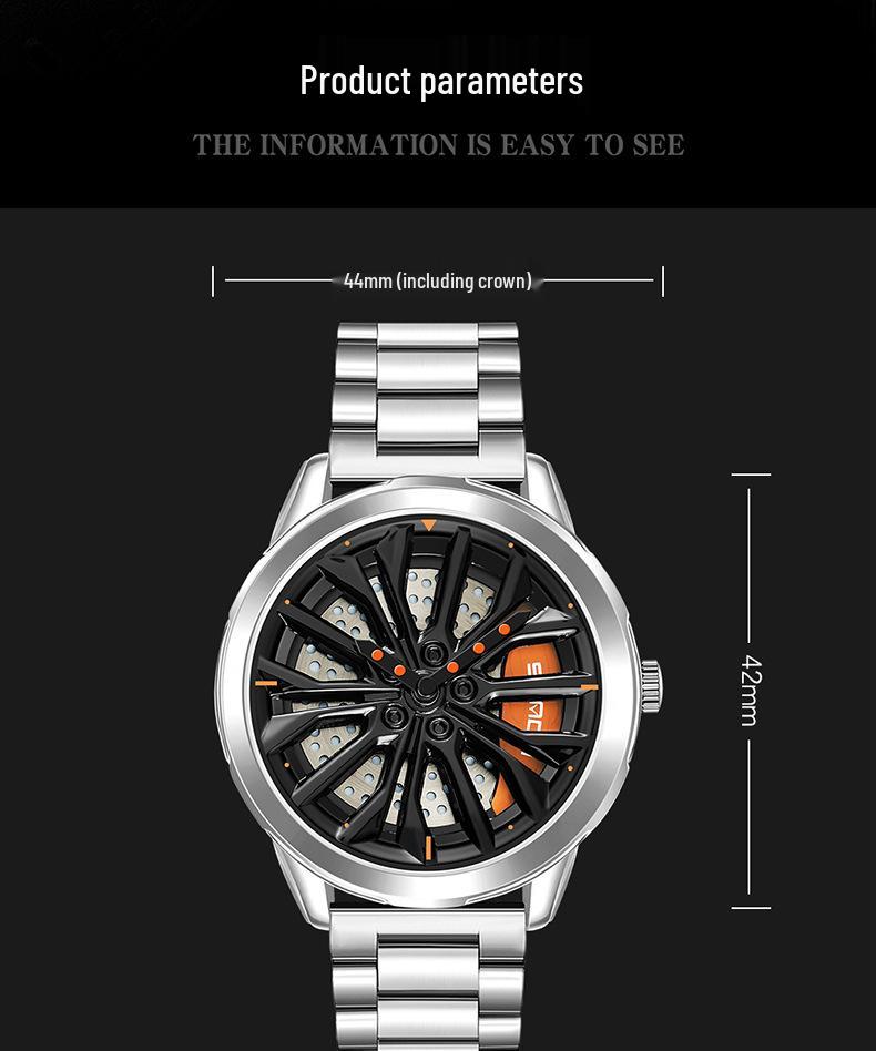 Sanda Men's Creative Wheel Quartz Watch - Trendy Rotating Waterproof Wristwatch