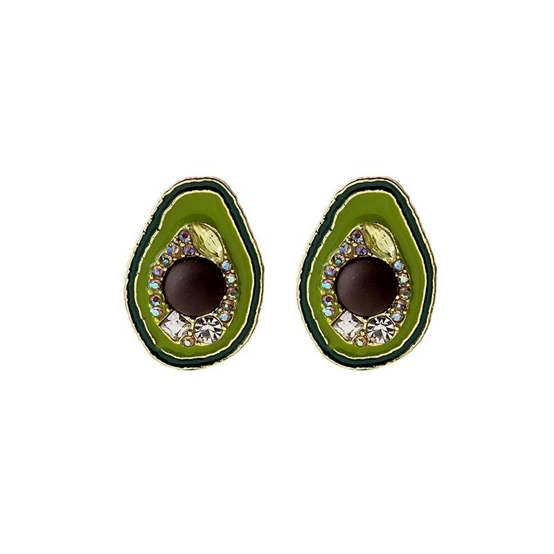Sweet Pineapple Avocado Asymmetric Drop Earrings Gold Alloy Rhinestone Dangle Earrings for Women Party Jewelry