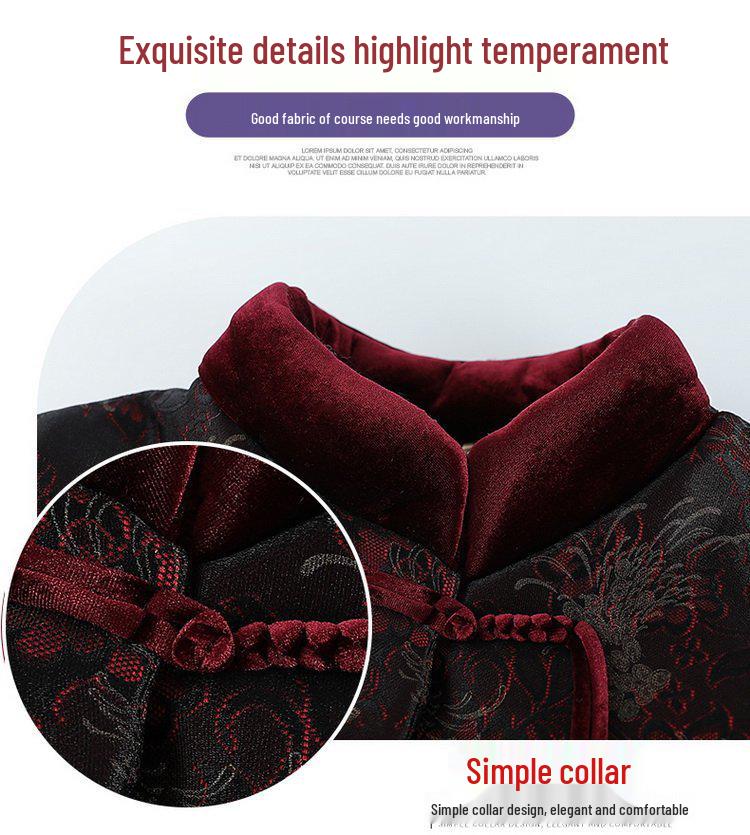 Grandma's Winter Cotton Padded Jacket - New Chinese Style, Thickened, Plus Size, Velvet Lining for Elderly Women