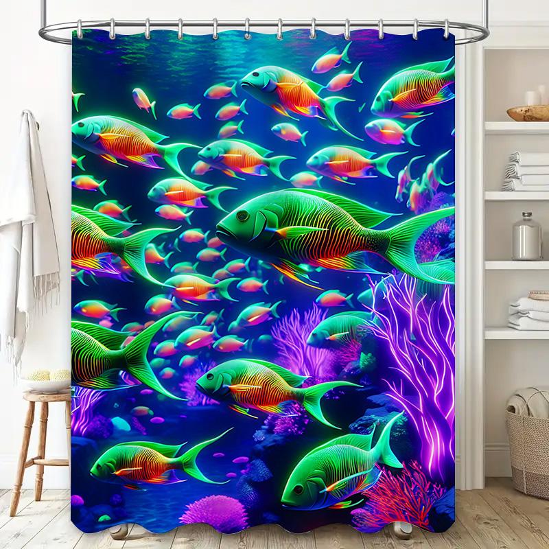 High-Quality Fish Tank Shower Curtain Colorful Aquatic Print for Bathroom Decorations Perfect Gift Idea (72 x 72) [Free Shipping