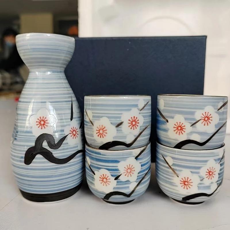 

Винтажный керамический набор для саке: кувшин и чашки, японский стиль, фляги, для дома, кухни, офиса, фляга, рюмка для ликера, посуда для напитков, креативные подарки