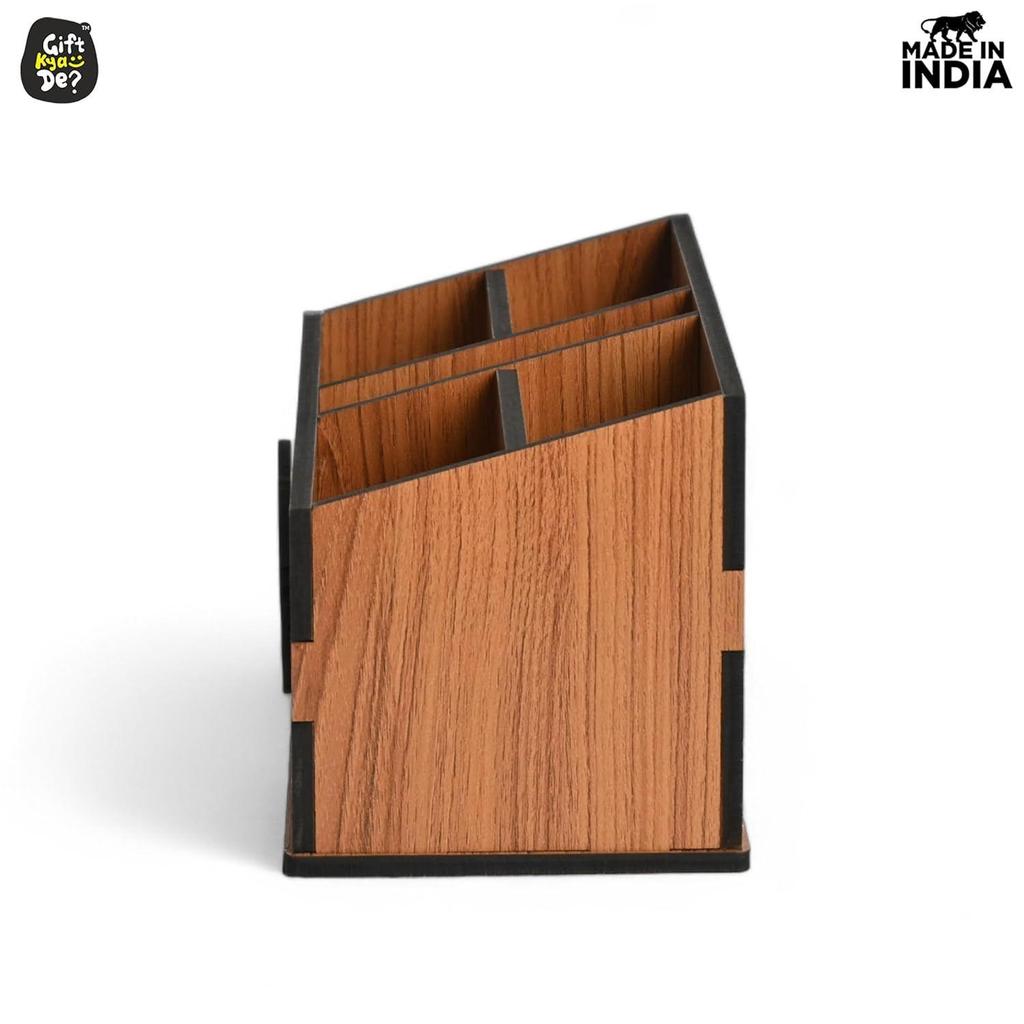 Remote Stand with 5 Sections  Wooden Remote Holder for Living Room, TV, and AC Stationary Organizer 5 in 1Ideal for Home and Office (Brown Rajasthan)