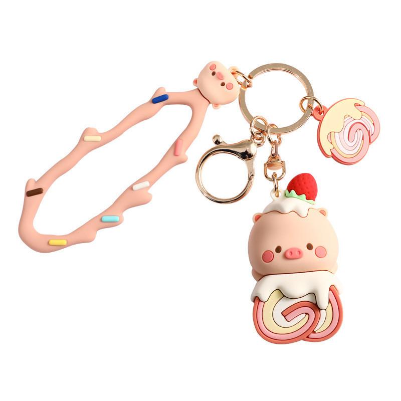 Cute Piggy Cartoon Keychain Adorable Silicone Accessory For Cars And Bags