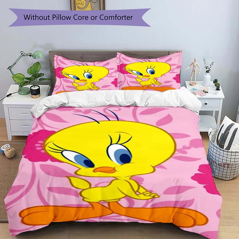 Tweety Bird Pink Background Print 3Pcs Bedding Setduvet Cover With 2 Bedropillowcase Home Birthday Gift